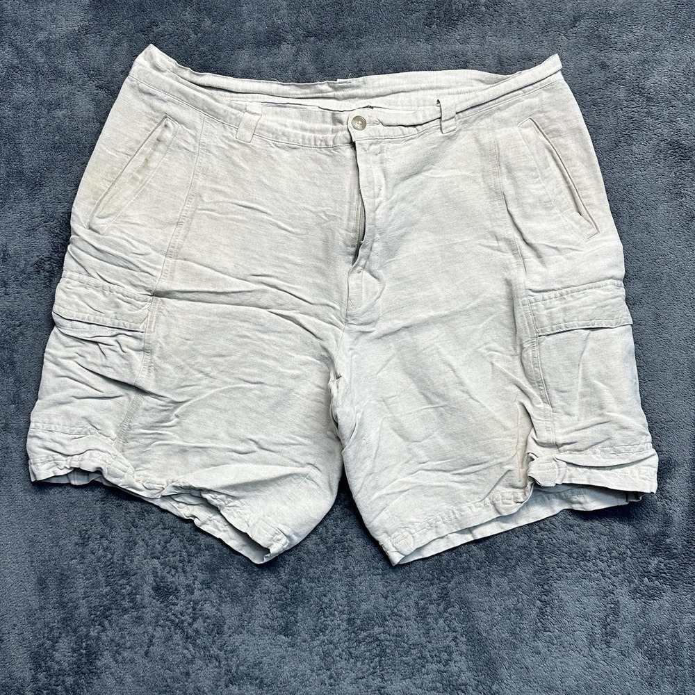 Cubavera Bermuda Shorts Mens 36 Linen Rayon Khaki Pockets Drawstring Summer